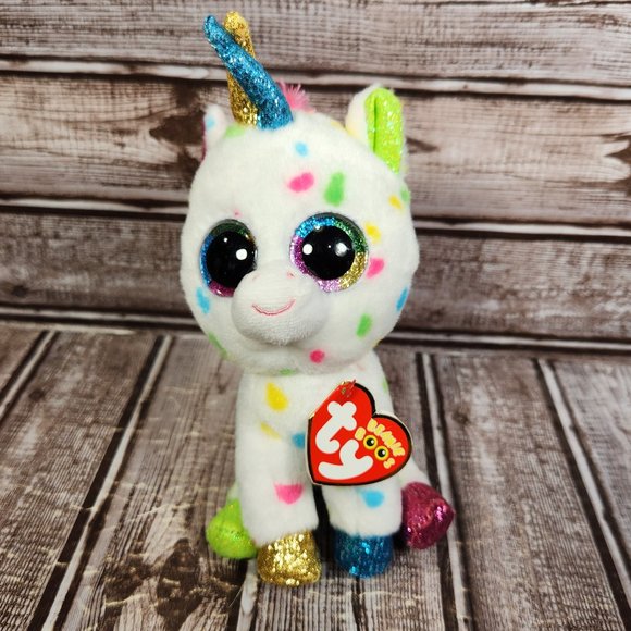 TY Beanie Boos 8” HARMONIE White Speckled Confetti Colorful Unicorn Plush NWT - Picture 1 of 6